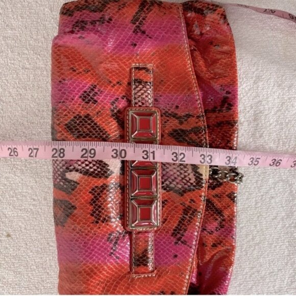 Vintage Nine West Pink Orange Reptile Print & Texture Shoulder Bag Purse Clutch - Picture 14 of 15